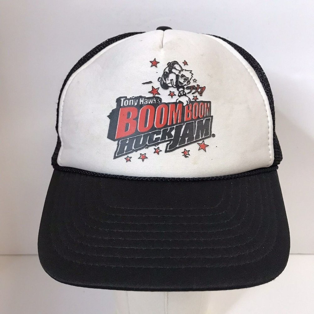 Tony Hawk's Boom Boom Huck Jam Skater Skateboard White Black Mesh Snapback Hat